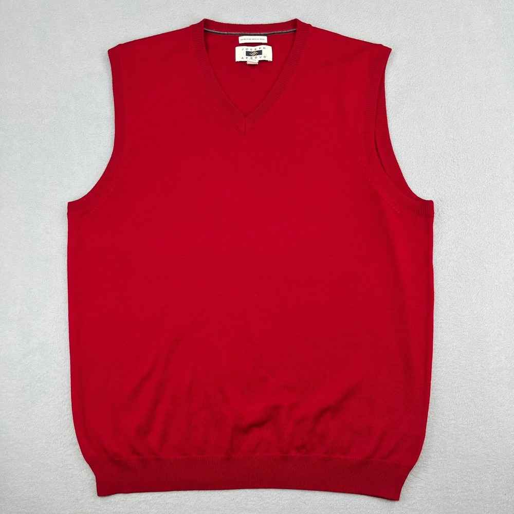 Joseph Abboud Mens XL Red Extra Fine Merino Wool V-Neck Sweater Vest